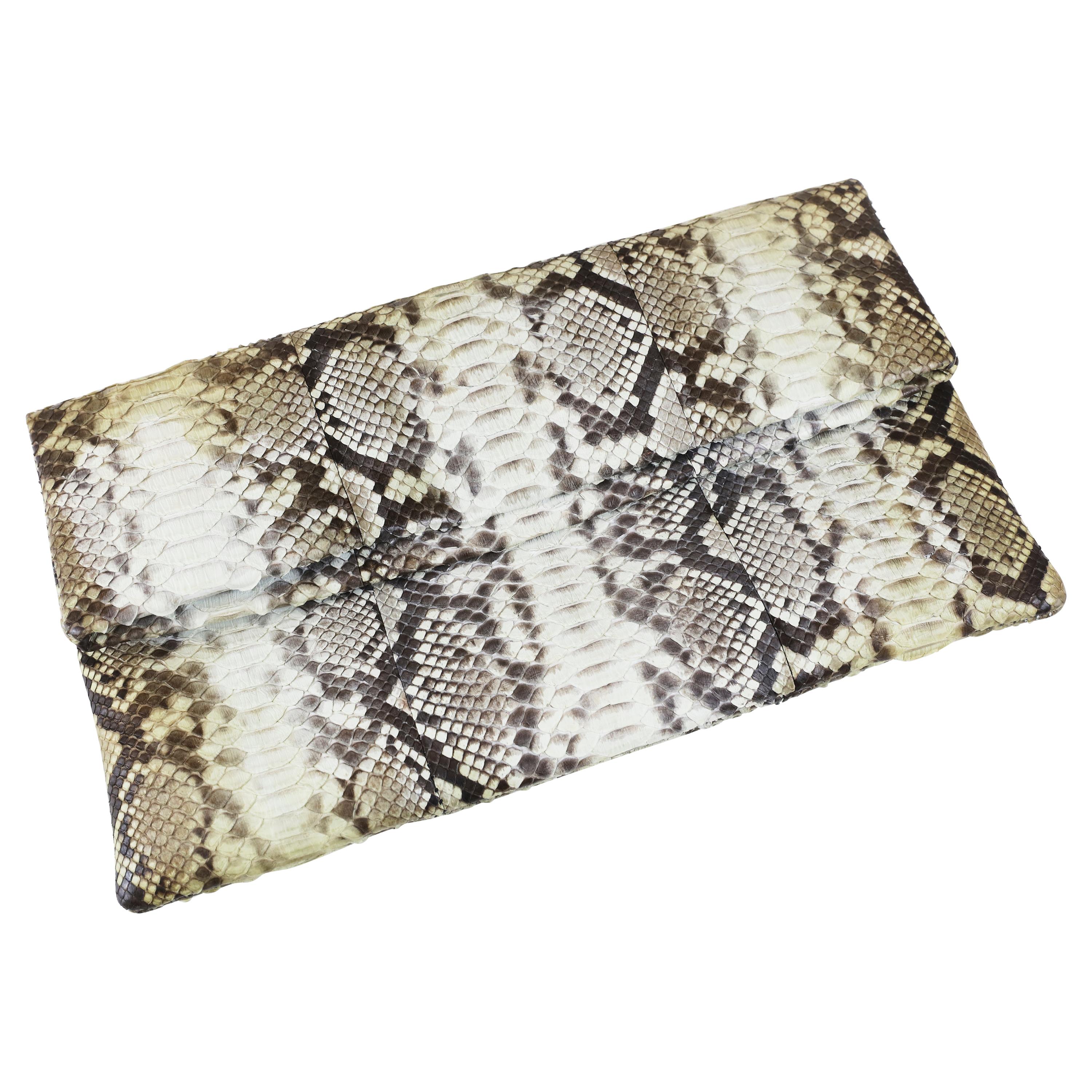 Damian Morrison Gray/Multi Python Clutch with Flap Closure