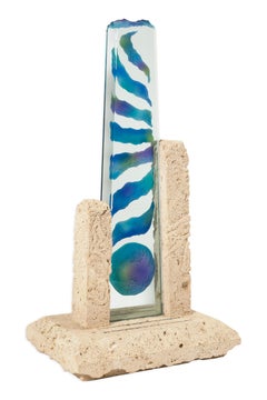 Damian Priour Art Glass & Limestone Sculpture Postmodern Custom Design 1990s