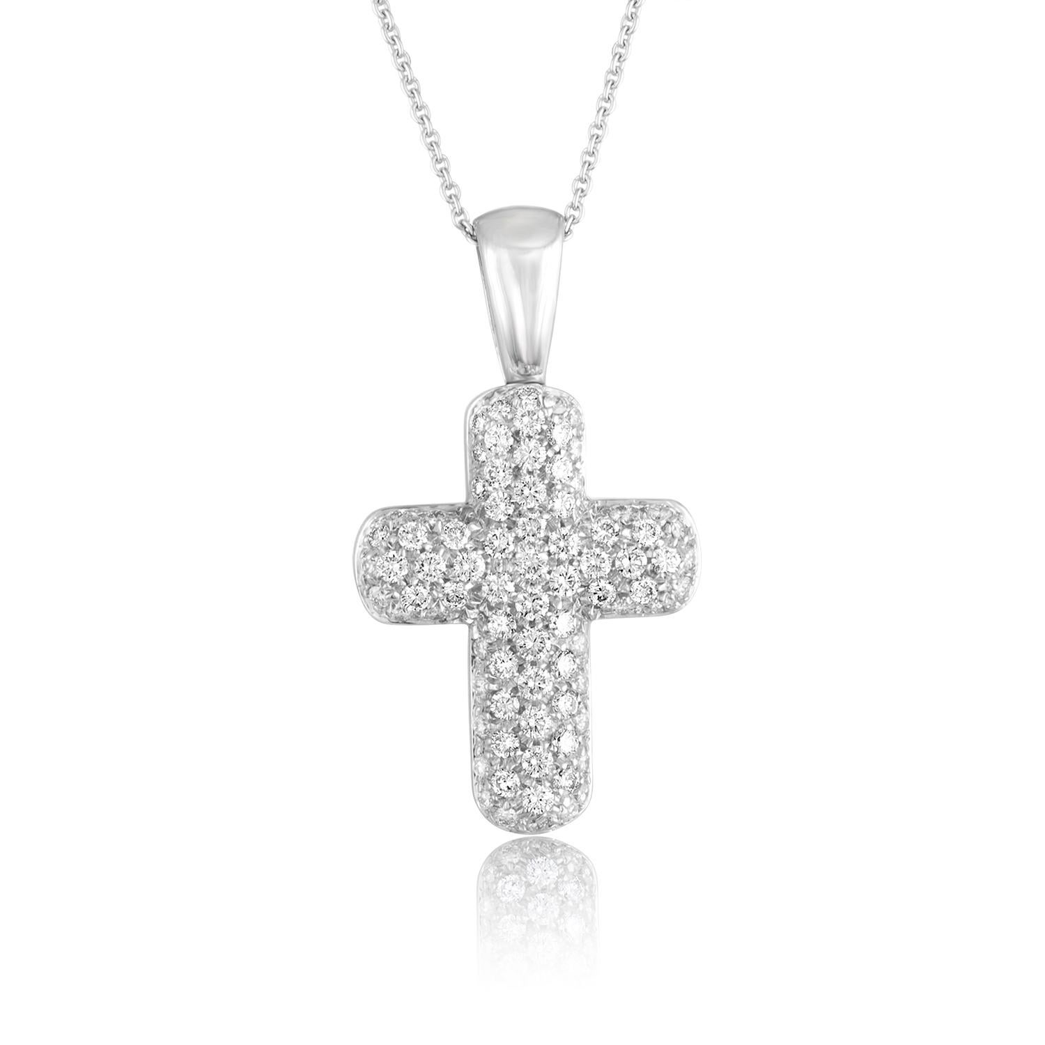 Taille ronde DAMIANI Collier pendentif croix en or pavé de diamants de 1,30 carat en vente
