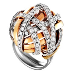 Anillo Damiani de oro blanco y rosa de 18 quilates con cúpula enredada y pavé de diamantes
