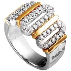 Damiani 18 Karat White and Rose Gold Diamond Pave Wide Band Ring