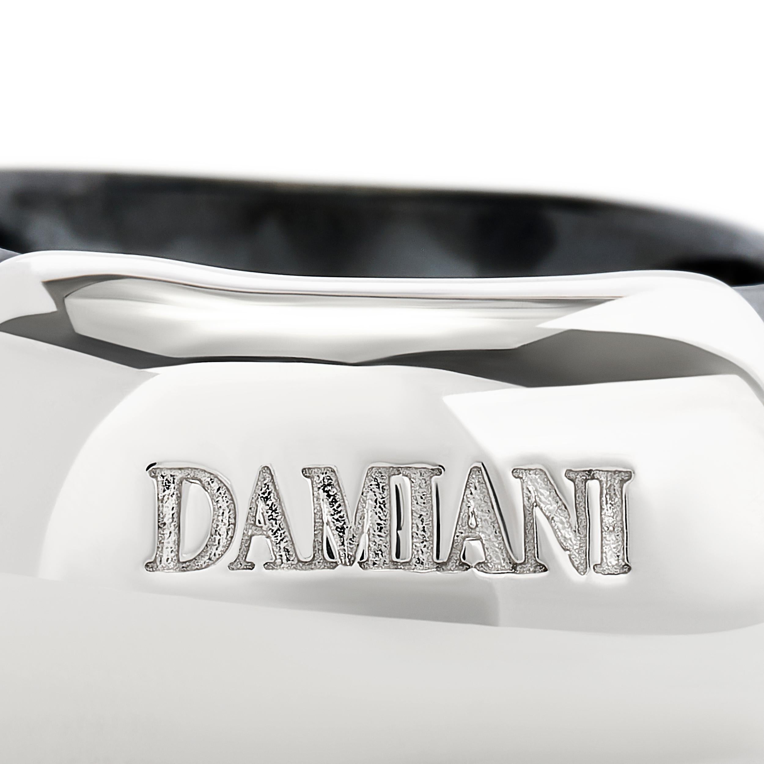 Round Cut Damiani 18 Karat White Gold Pink Sapphire and Hematite Ring For Sale