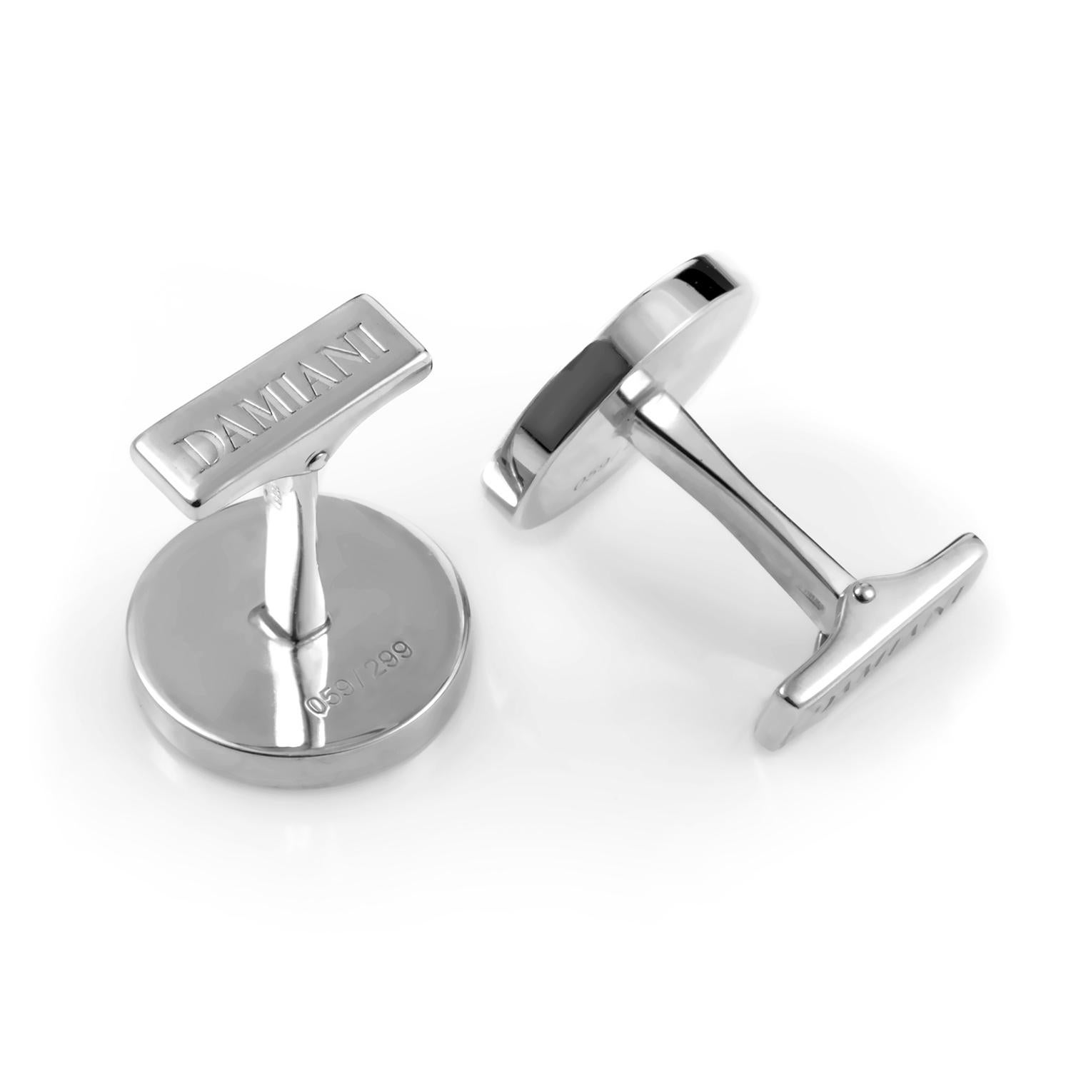Damiani has produced a handsome pair of cufflinks. Each cufflink boasts a Silver body framing 18K Yellow Gold coin-styled motifs.
