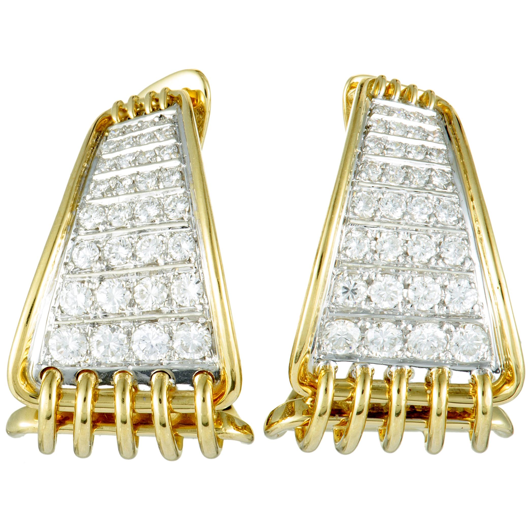 Damiani 18 Karat Yellow Gold Diamond Huggie Earrings