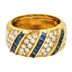 Damiani 18 Karat Yellow Gold Diamond Sapphire Wide Band Ring
