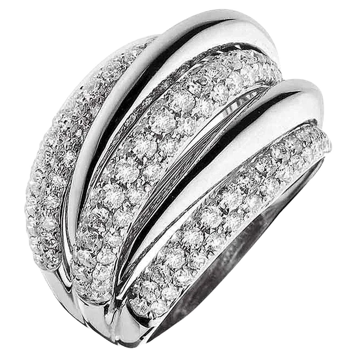 Damiani 1.85ct Pave Diamond Ring Wedding Band 18K White Gold F Color VS Clarity in vendita