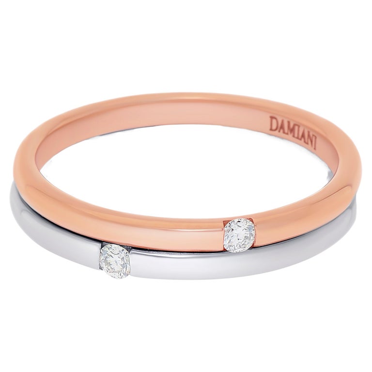 Damiani 18k Rose and White Gold, Diamond Band Ring Sz. 6 For Sale at 1stDibs