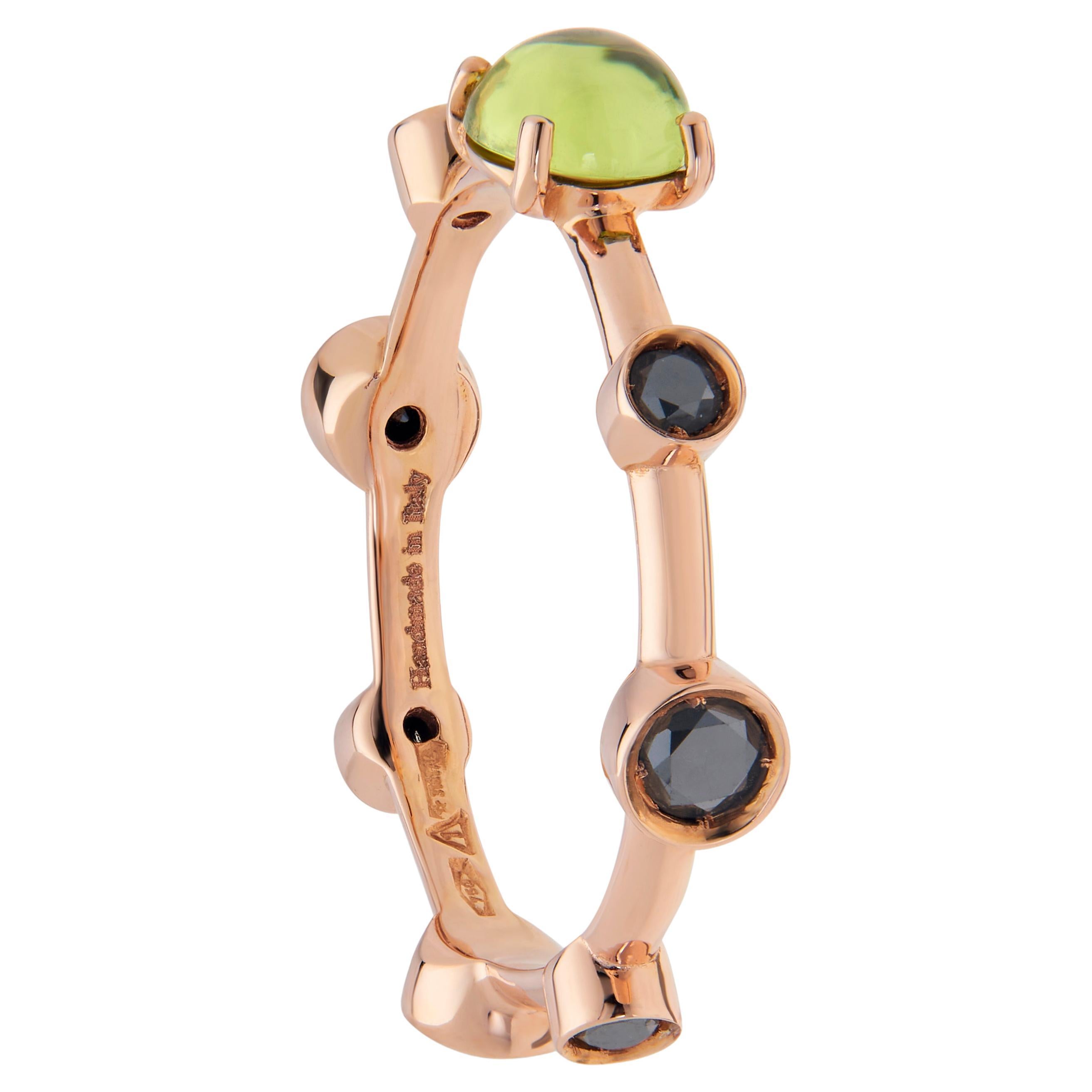 Damiani 18K Rose Gold, Black & Green Peridot Gemstone Ring Sz. 7 For Sale