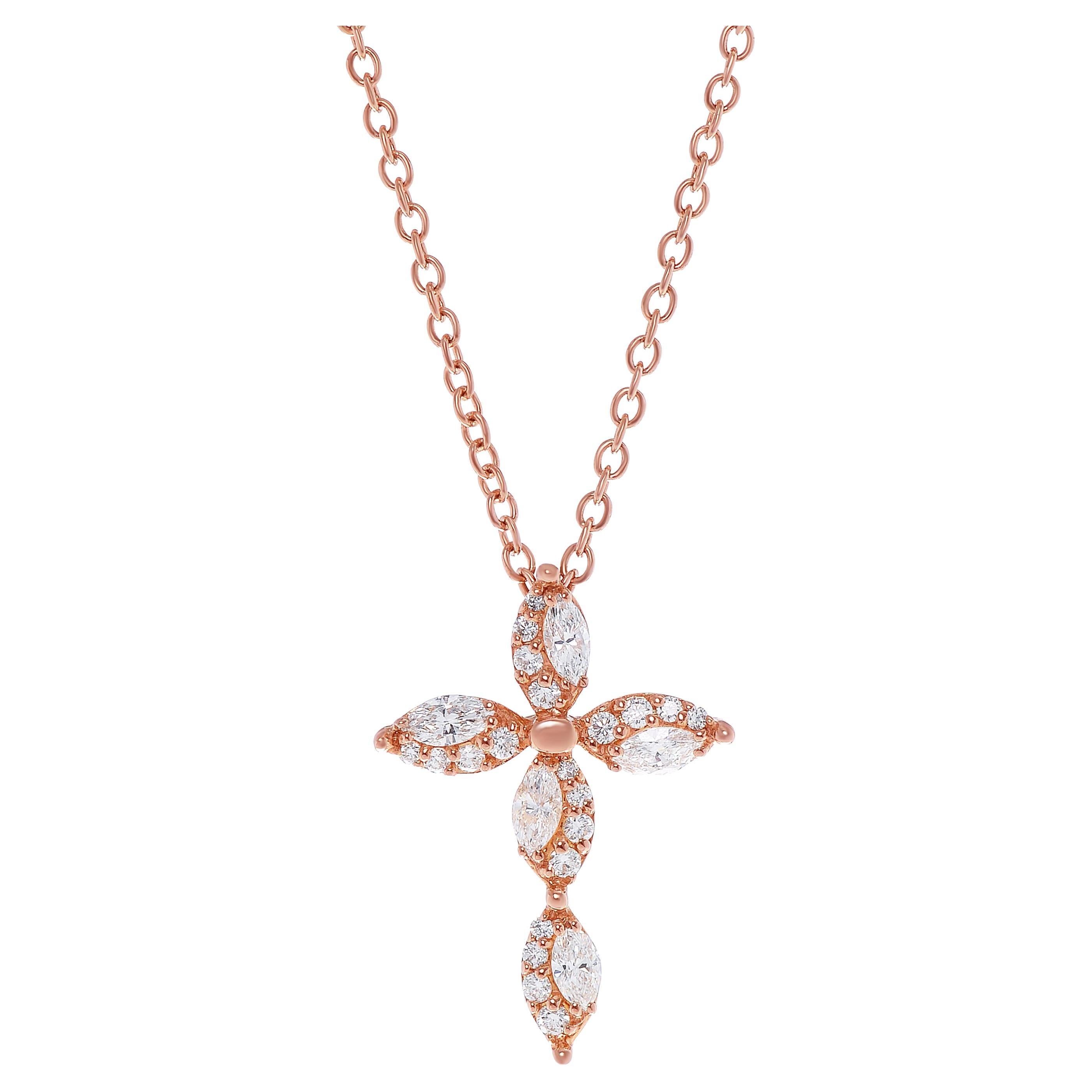 Damiani 18K Rose Gold, Diamond Cross Pendant Necklace For Sale at 1stDibs