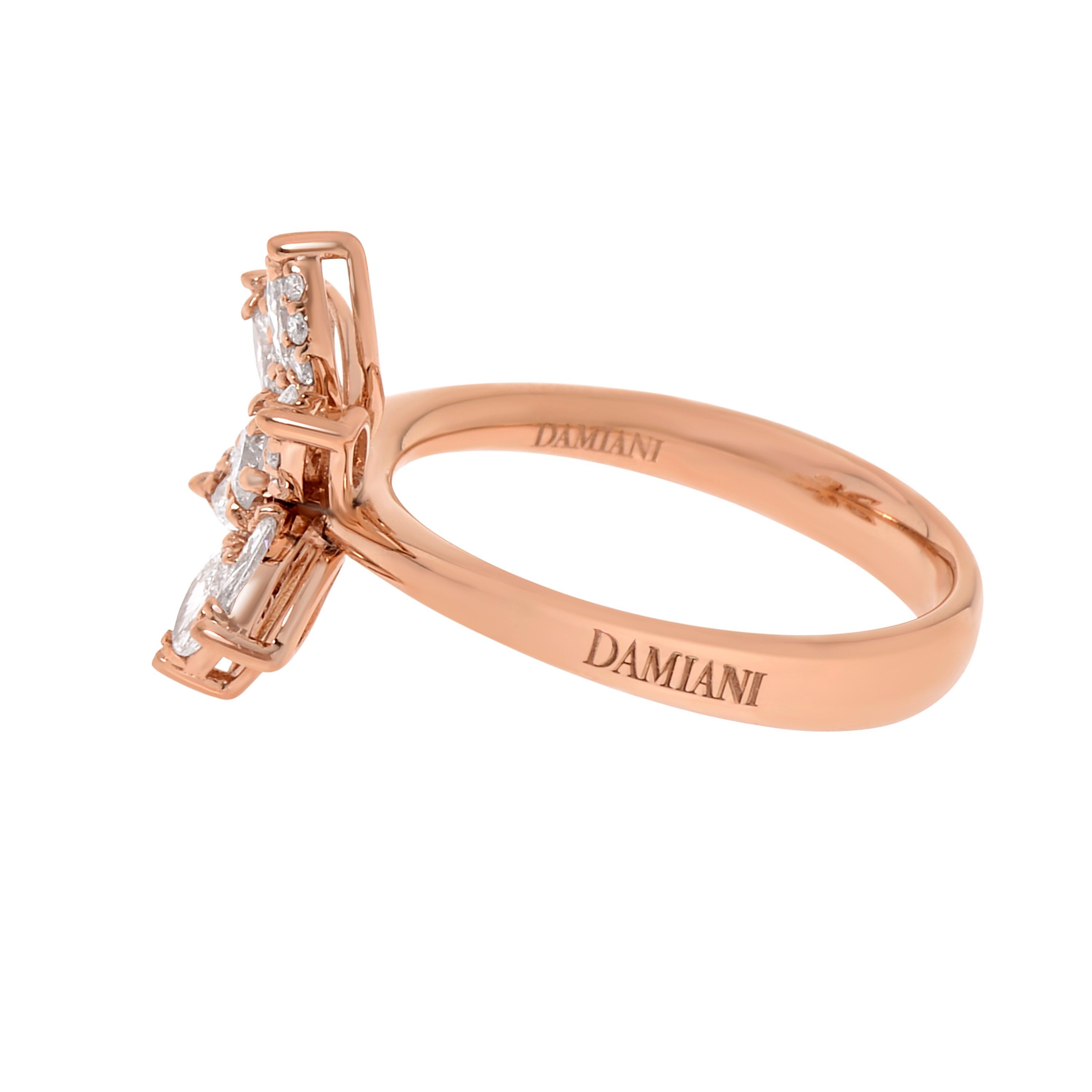 Contemporary Damiani 18K Rose Gold, Diamond Statement Ring sz. 6.5 For Sale