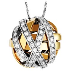 Damiani 18 Karat White and Rose Gold Diamond Circle Pendant Necklace