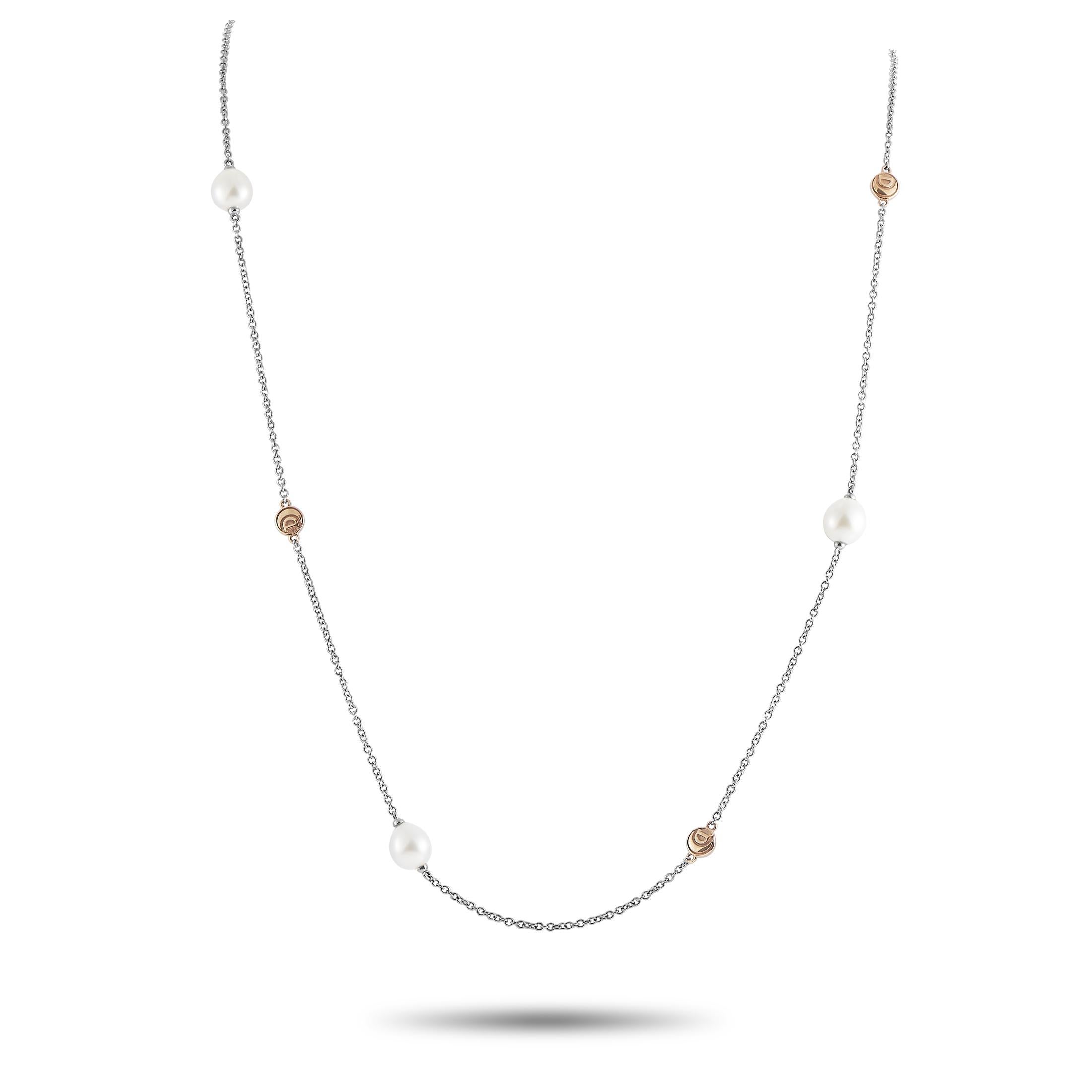 Round Cut Damiani 18K White and Rose Gold Pearl Necklace For Sale