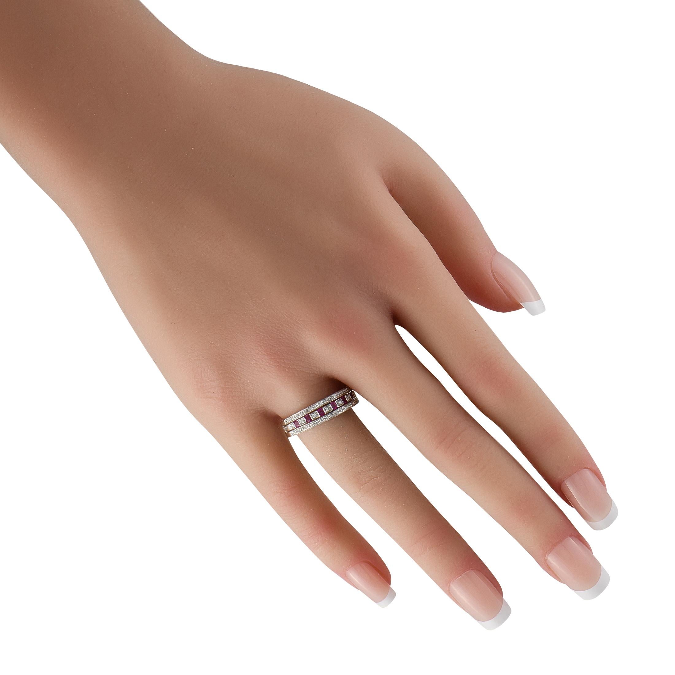 Round Cut Damiani 18K White Gold 0.16ct Diamond and Ruby Ring For Sale
