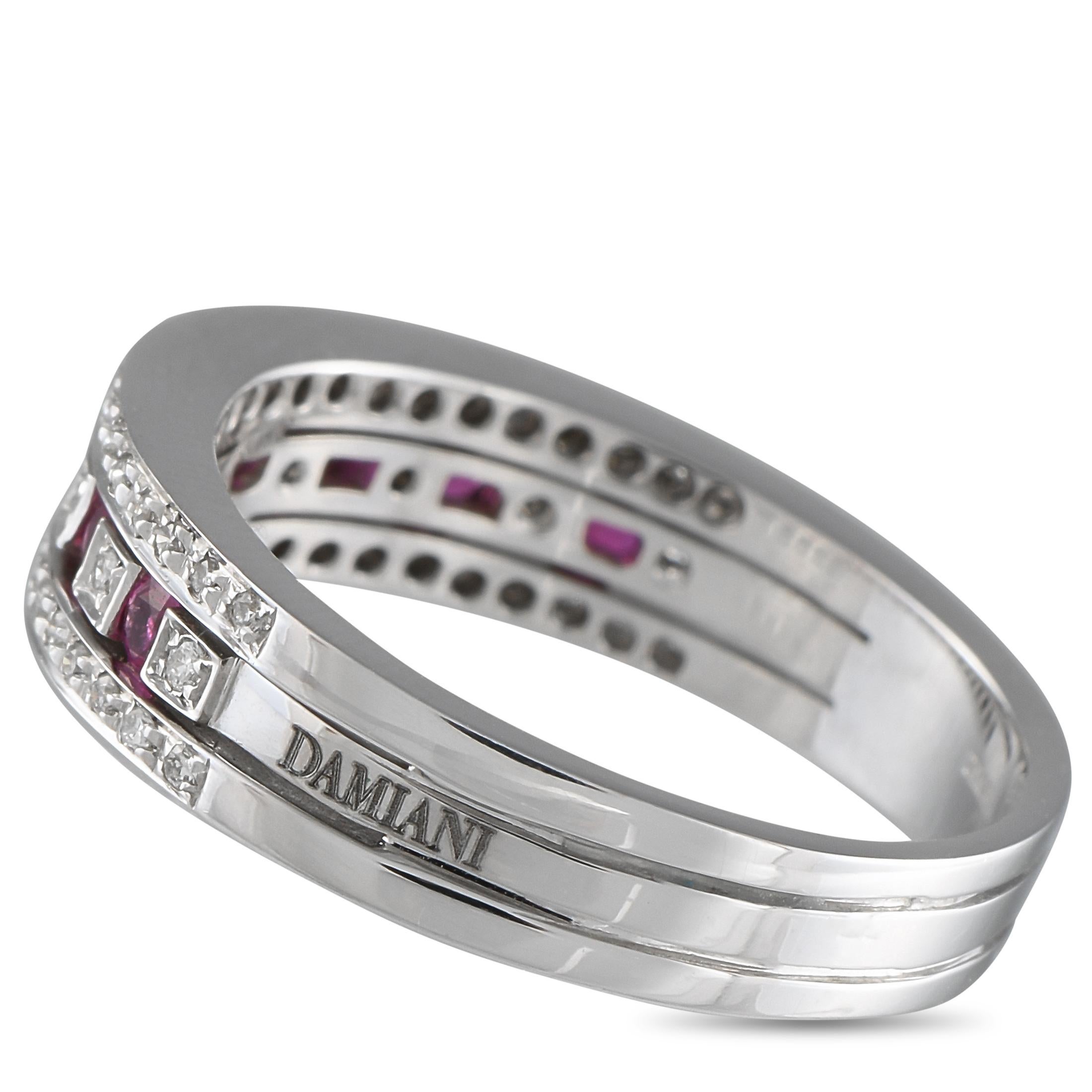 Damiani 18K White Gold 0.16ct Diamond and Ruby Ring In New Condition For Sale In Southampton, PA