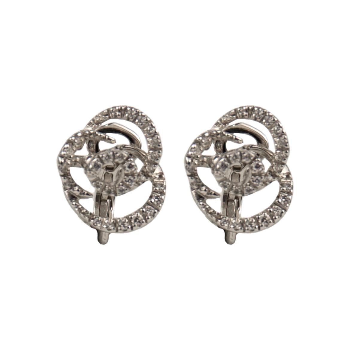 Damiani 18k White Gold 0.35ctw Diamond Rose Earrings For Sale