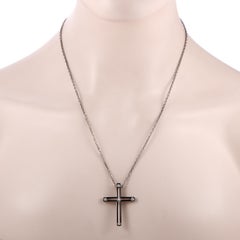 Damiani 18 Karat White Gold and Black Rhodium Diamond Cross Pendant Necklace