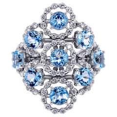 Damiani Bague fantaisie en or blanc 18 carats, aigue-marine et diamants Taille 7,25