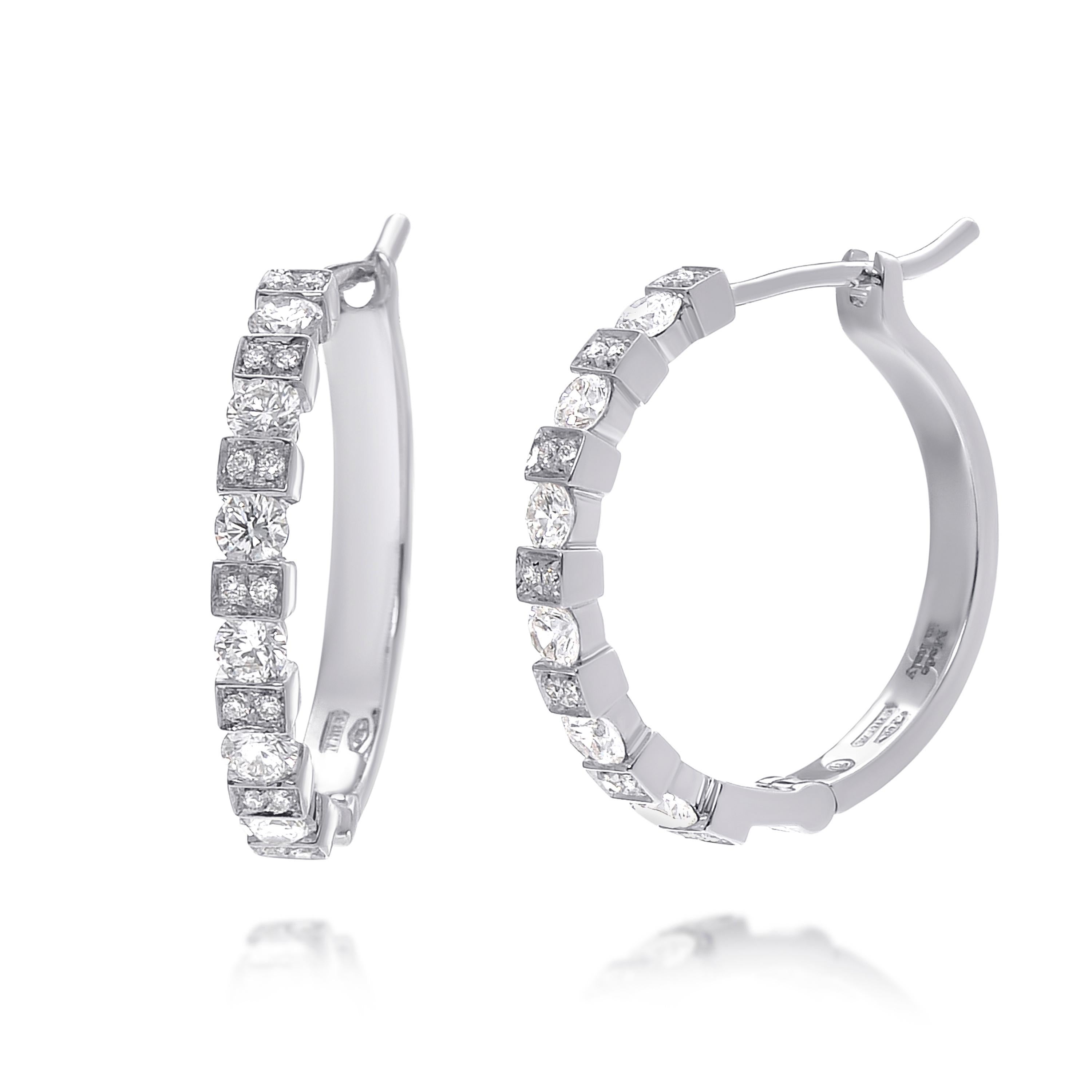 Contemporary Damiani 18k White Gold Diamond 1.01 Carat TW Huggie Earrings For Sale