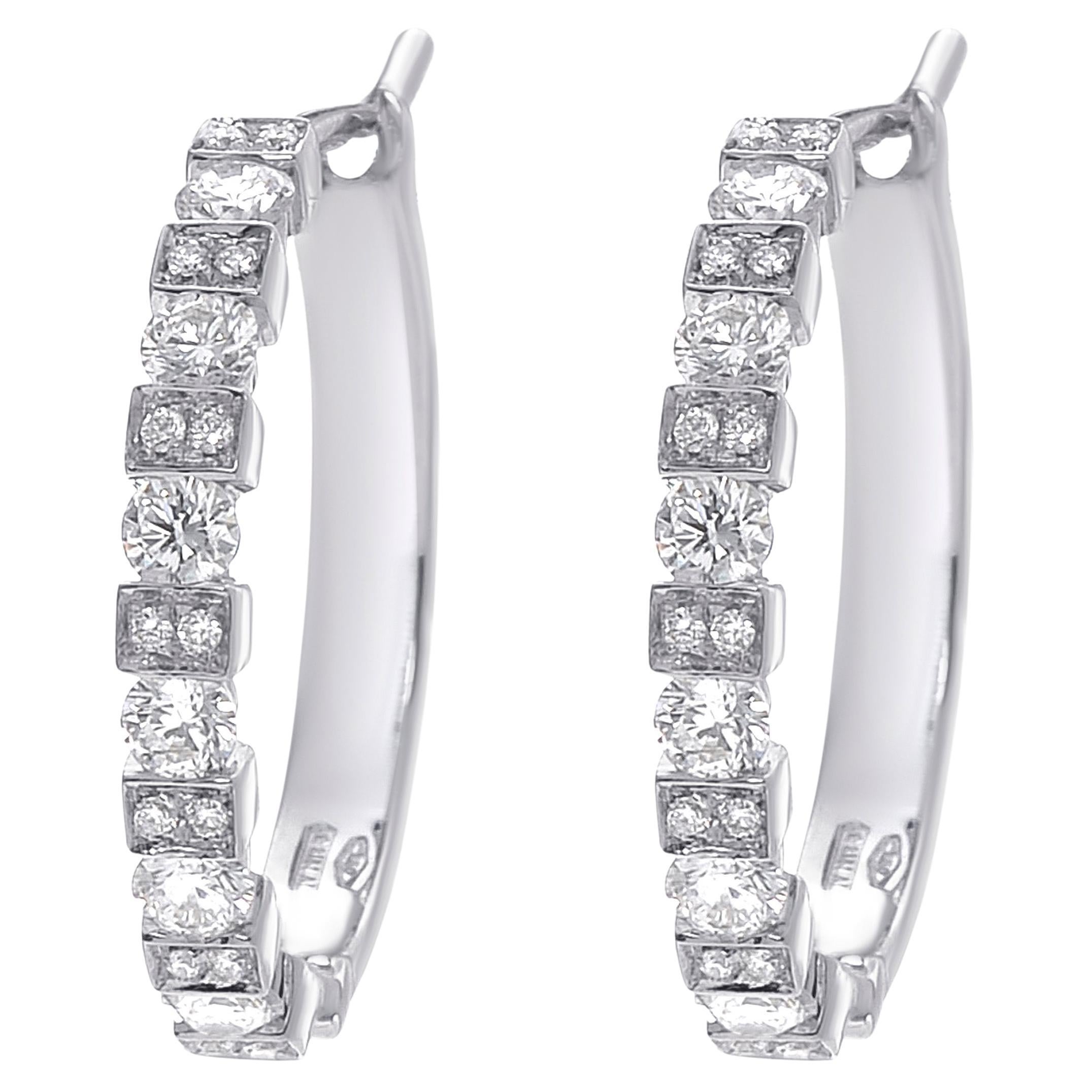 Damiani 18k White Gold Diamond 1.01 Carat TW Huggie Earrings For Sale