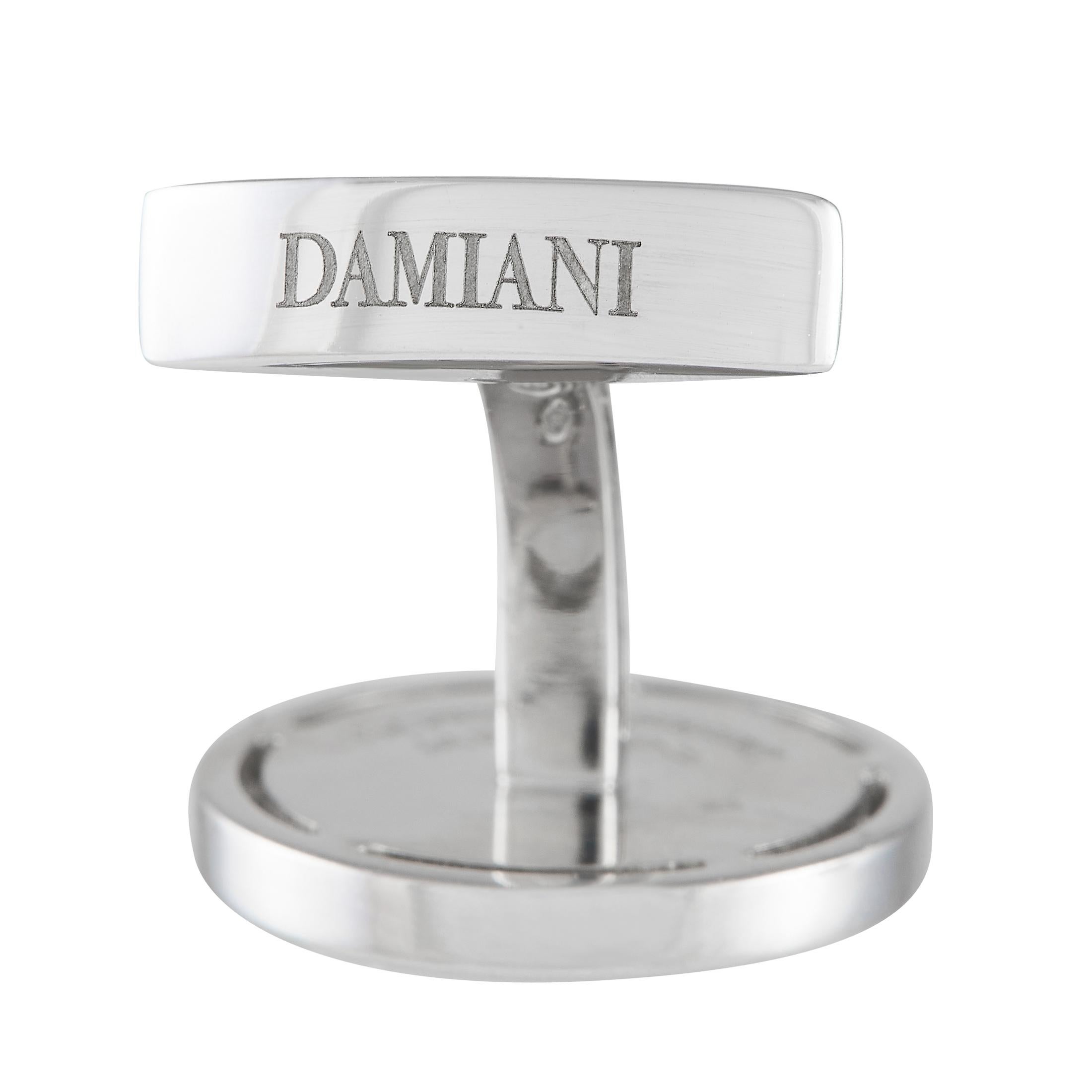 Damiani 18k White Gold Diamond and Onyx Cufflinks In Excellent Condition For Sale In Southampton, PA