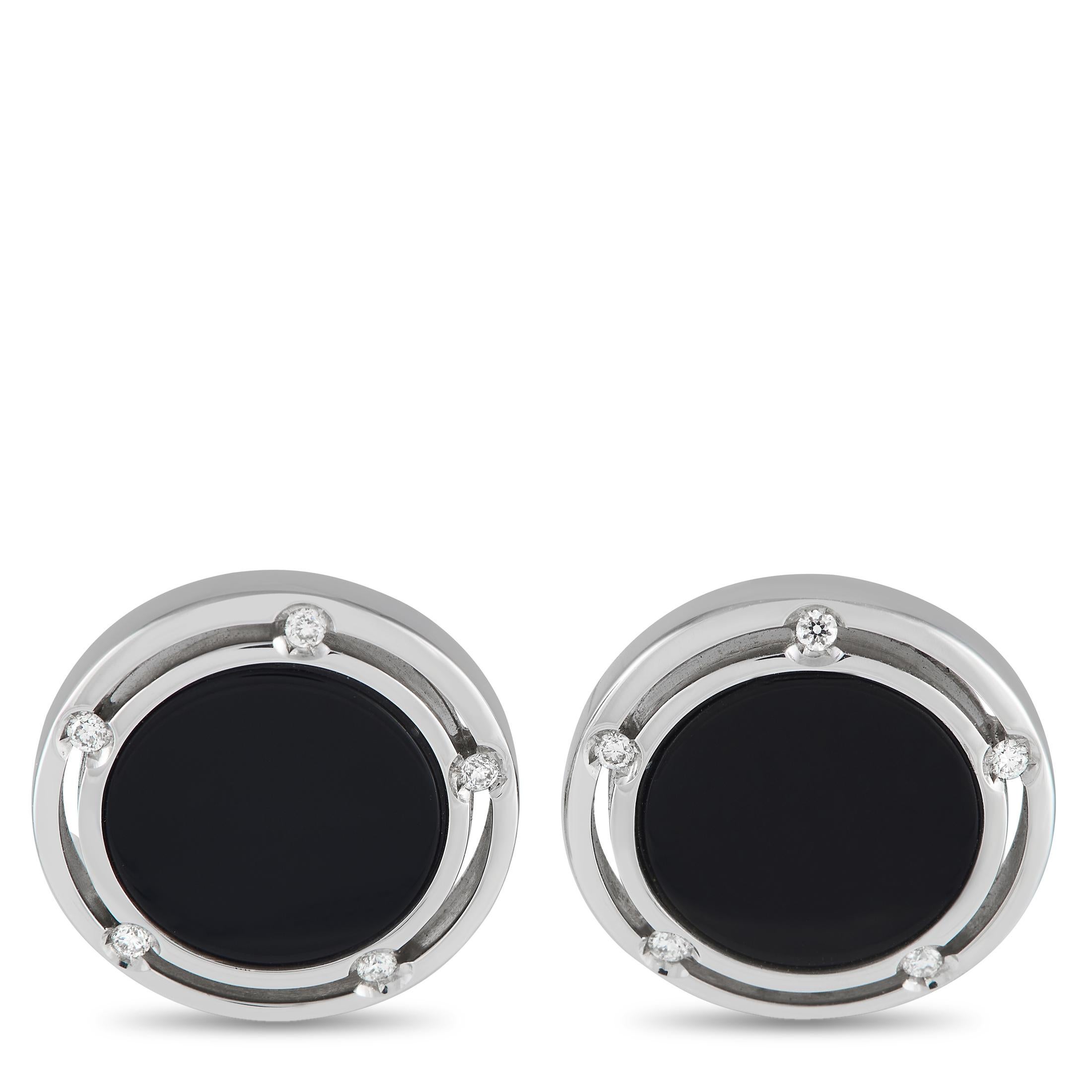 Men's Damiani 18k White Gold Diamond and Onyx Cufflinks For Sale