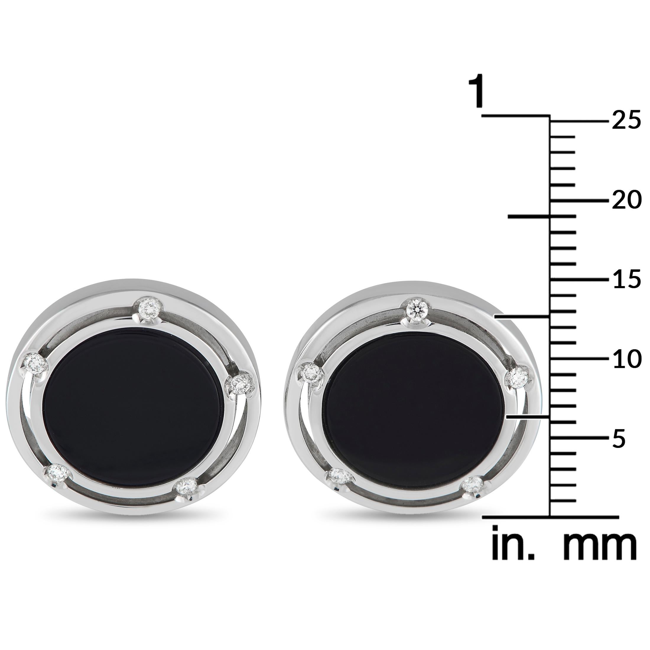 Damiani 18k White Gold Diamond and Onyx Cufflinks For Sale 1