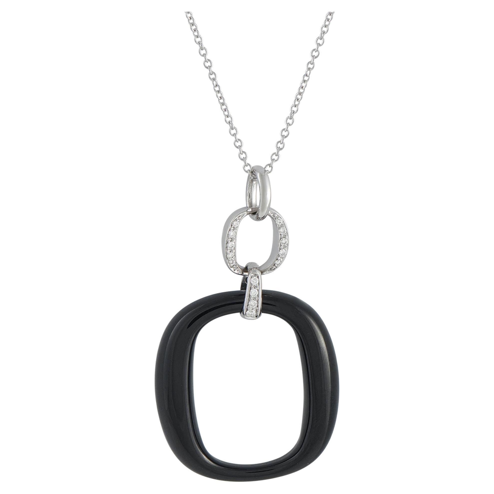 Damiani 18K White Gold Diamond and Onyx Necklace en venta