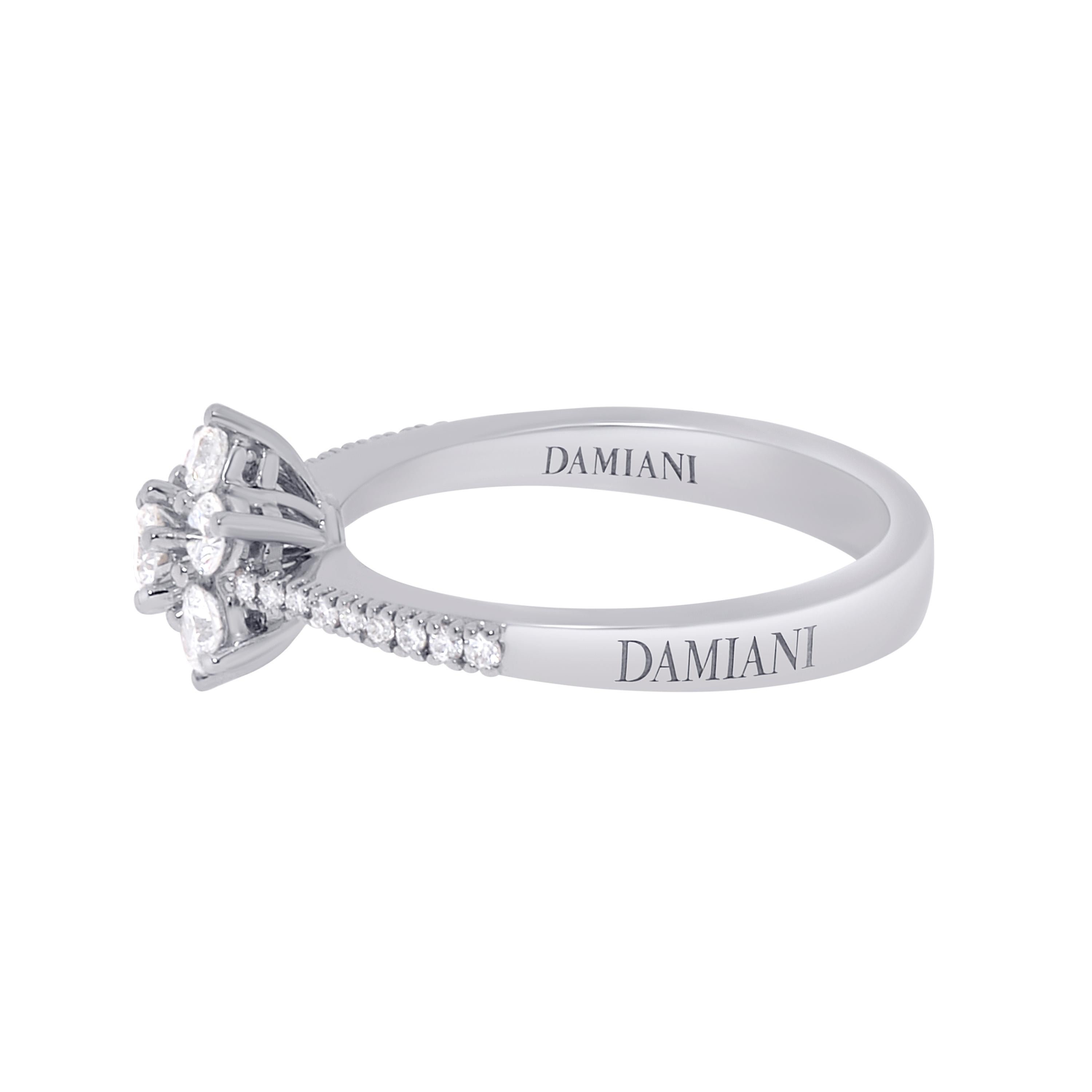 Contemporary Damiani 18K White Gold, Diamond Cluster Ring Sz. 6.25 For Sale