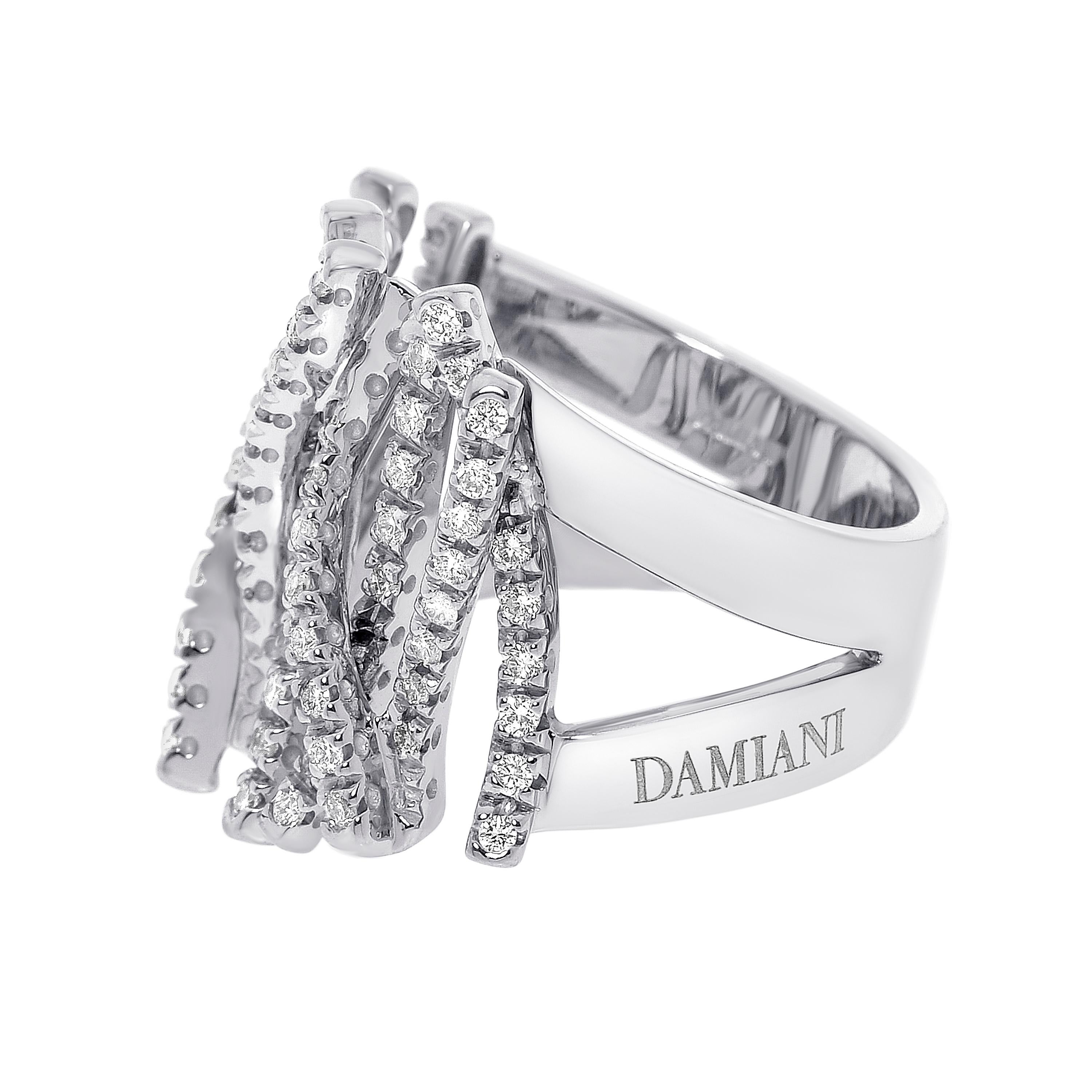 Contemporain Damiani Bague fantaisie en or blanc 18 carats et diamants, taille 7,25 en vente