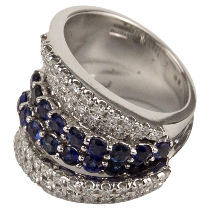 Damiani 18k White Gold Diamond & Blue Sapphire Ring