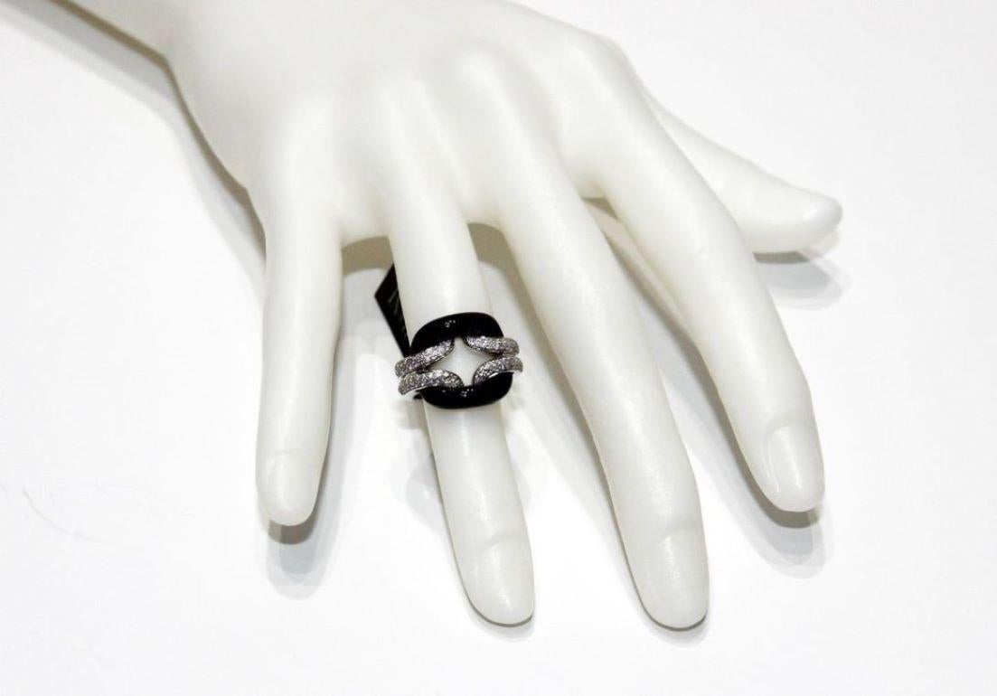 Modern Damiani 18K White Gold Onyx and Diamonds Ring For Sale