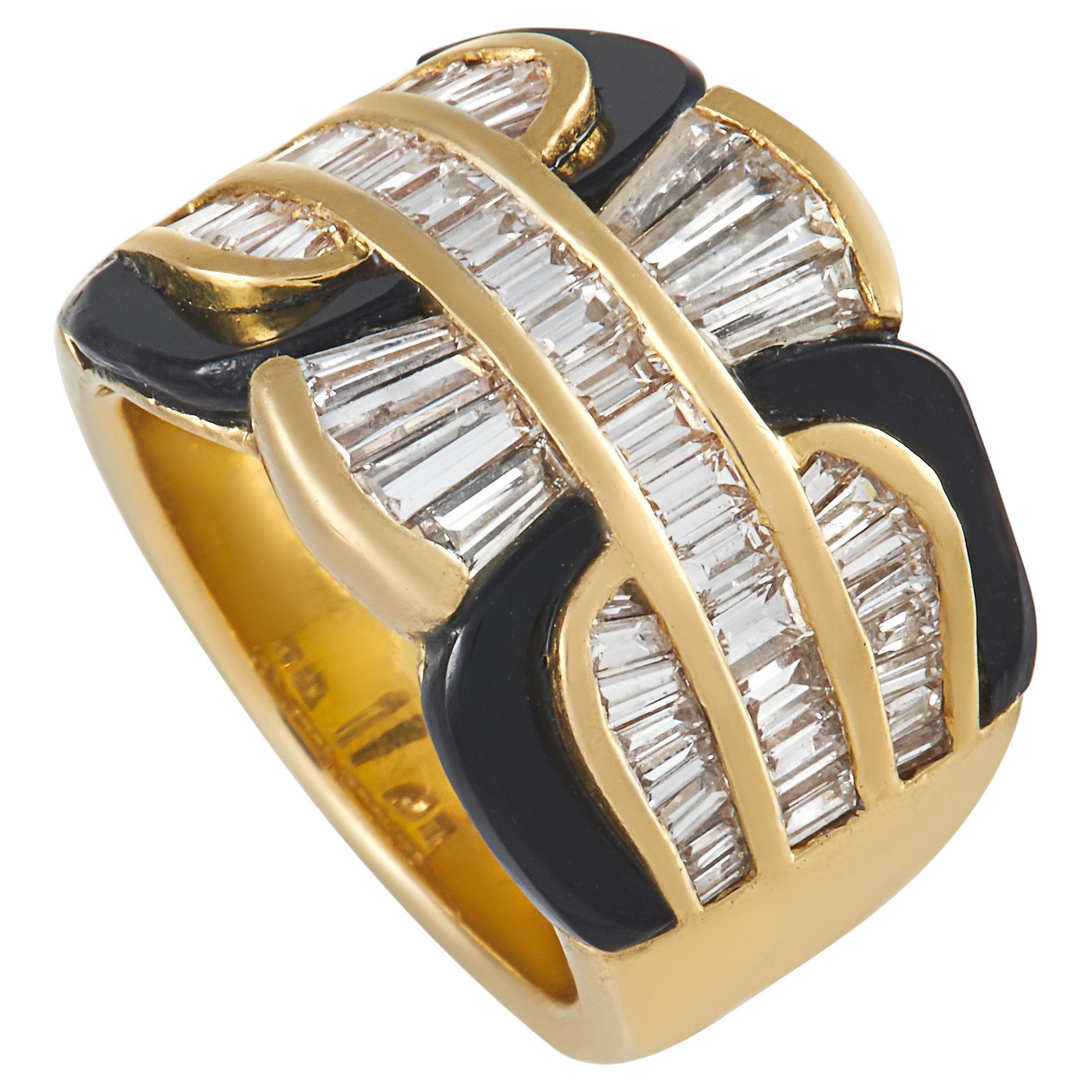 Damiani 18K Yellow Gold 2.38 Ct Diamond and Onyx Ring For Sale