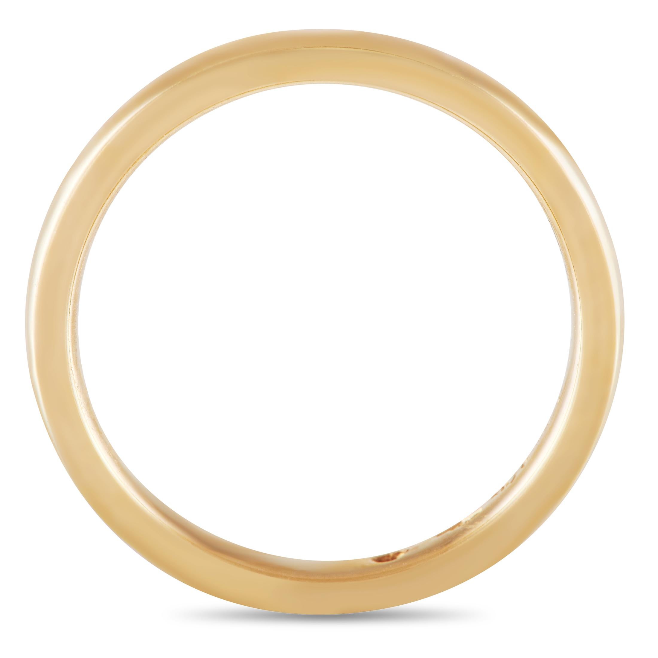 This lustrous 18K Yellow Gold band ring from Damiani is sleek and sophisticated. This minimalist piece measures 2mm wide and features top height measuring 1mm. 