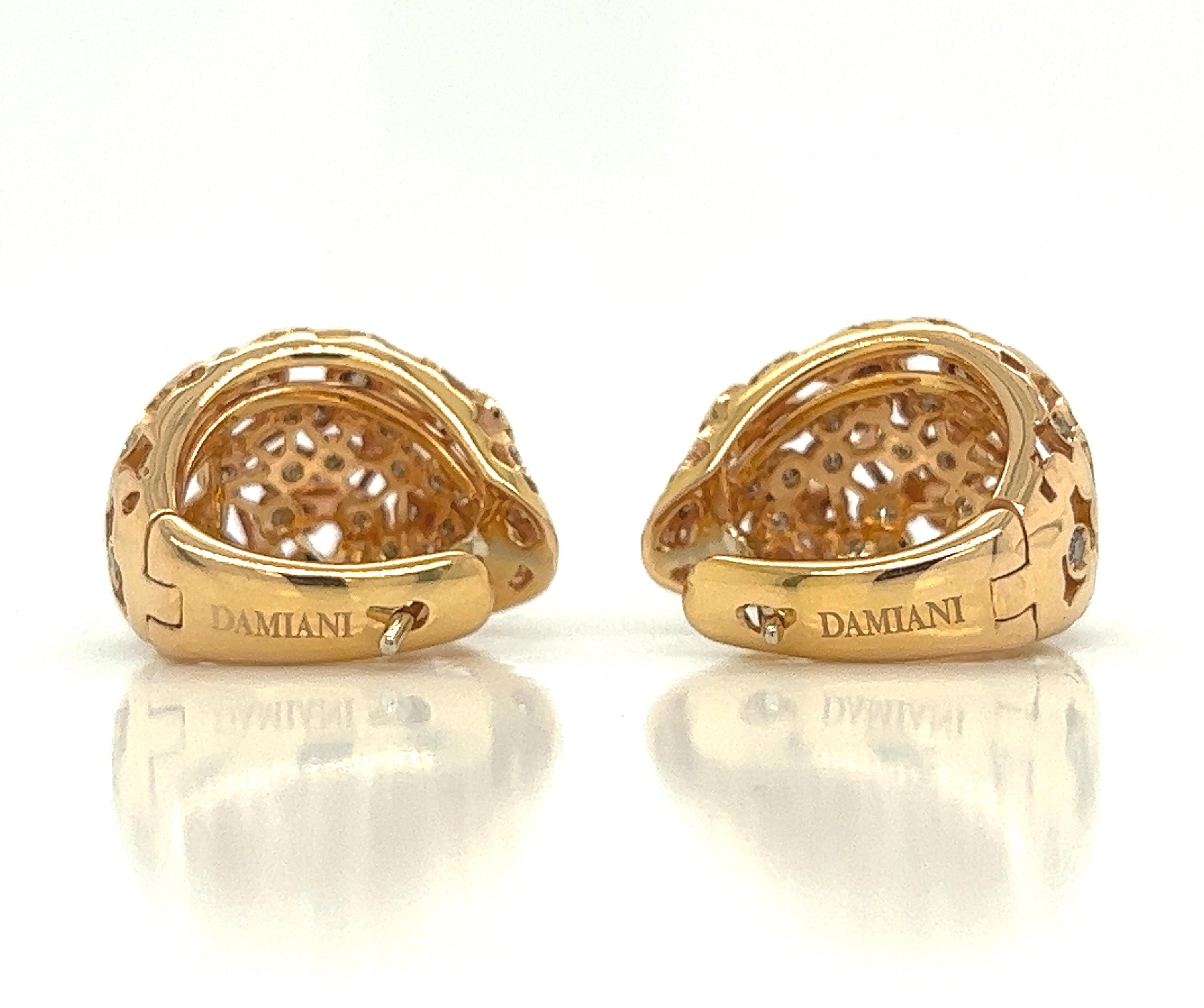 Taille ronde Damiani, créoles en or jaune 18 carats et diamants