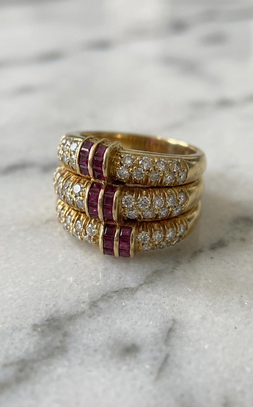 Damiani 18k Yellow Gold Diamond & Ruby Ring - image 3