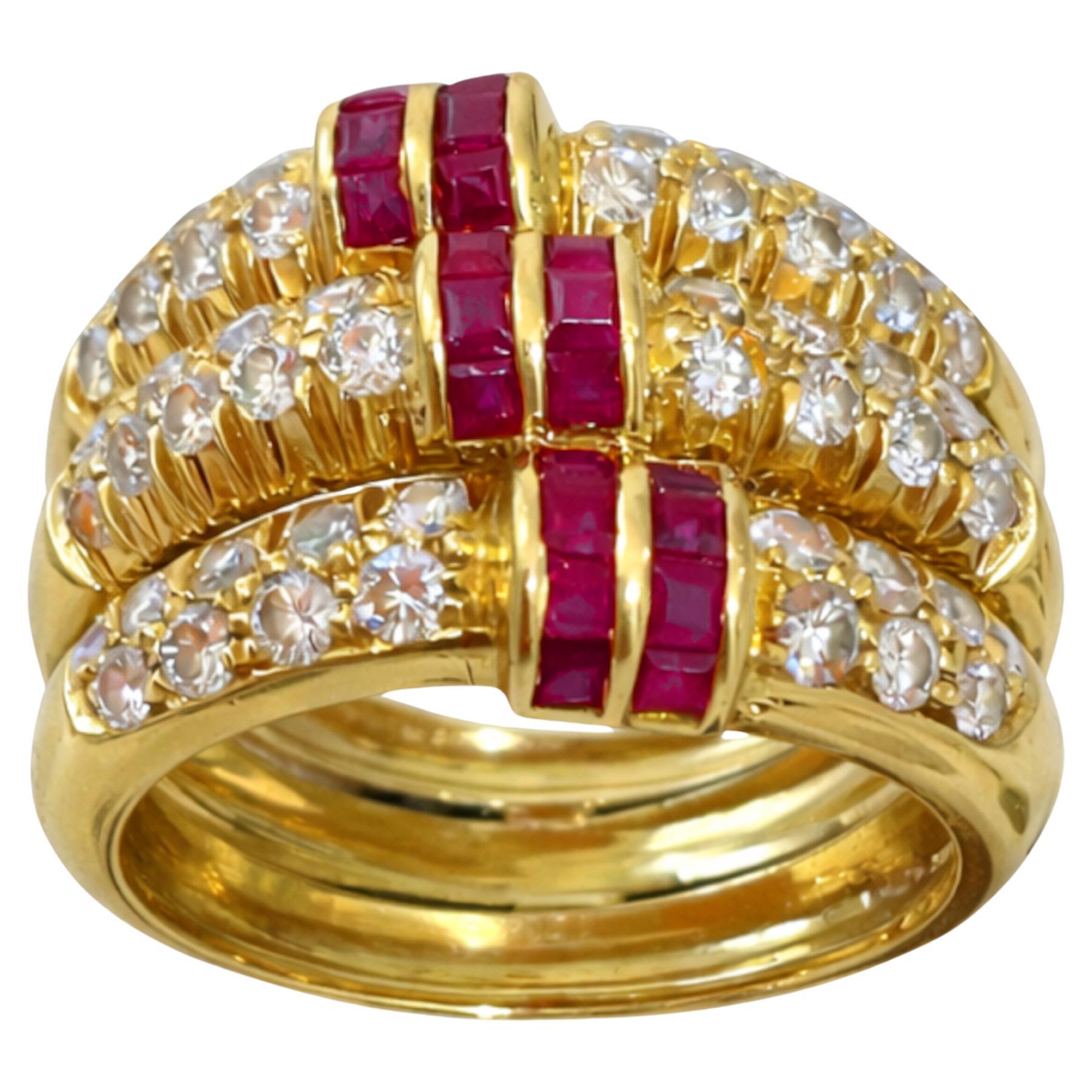 Damiani 18K Yellow Gold Diamond 
Ruby Ring im Angebot