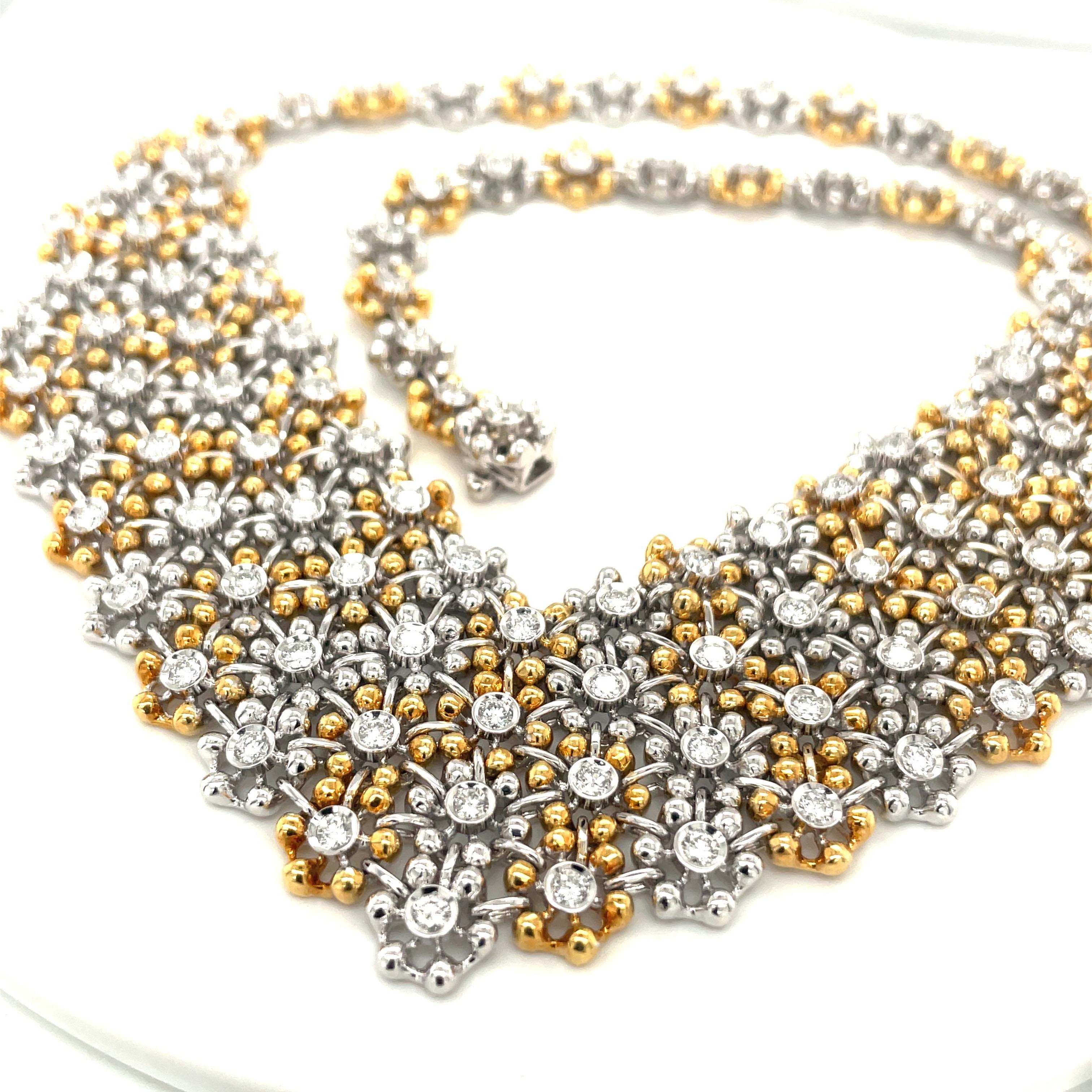Contemporary Damiani 18KT Yellow and White Gold Bib Necklace with 4.92Ct. Diamond  For Sale