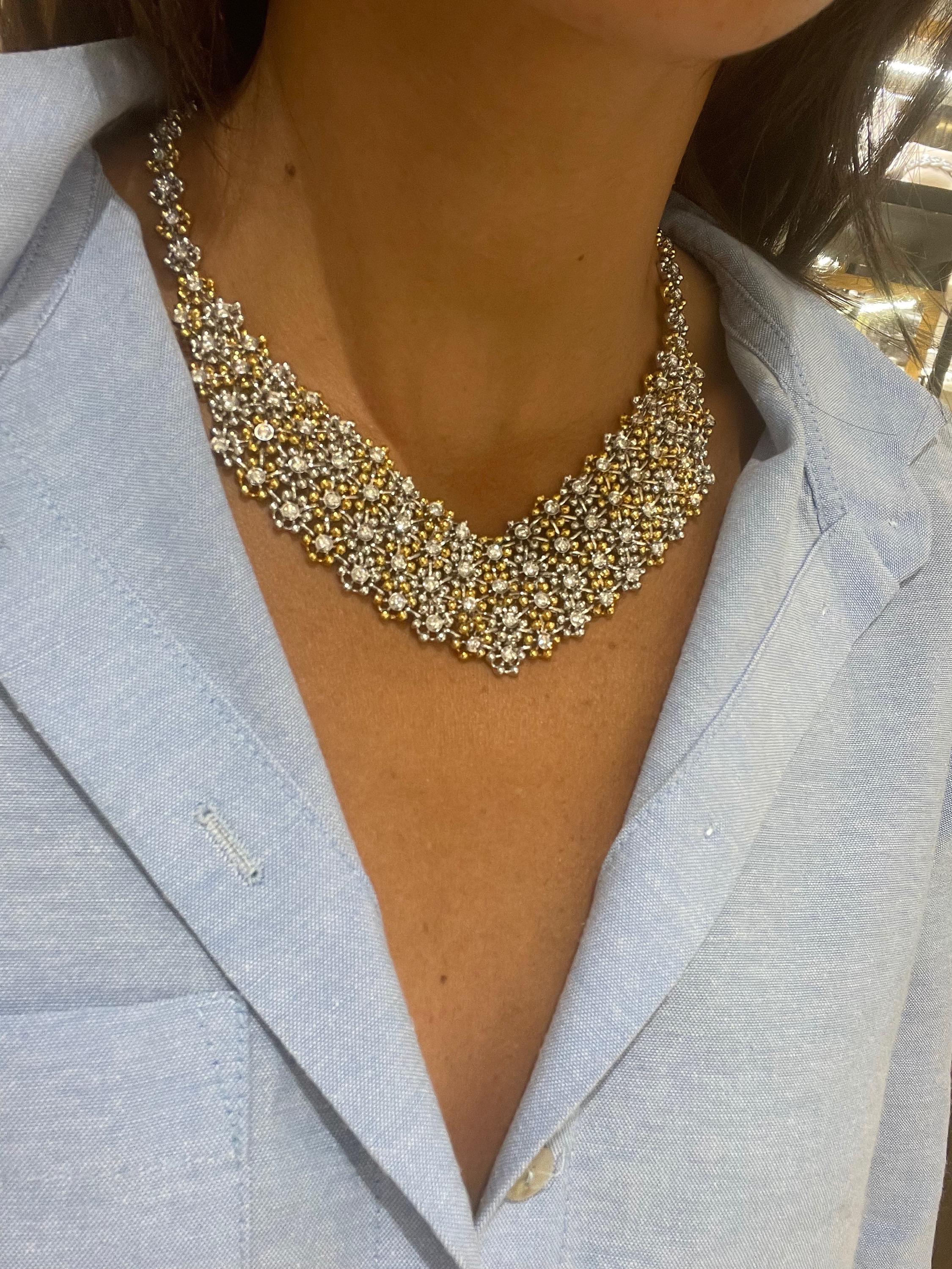 Damiani 18KT Yellow and White Gold Bib Necklace with 4.92Ct. Diamond  In New Condition For Sale In New York, NY