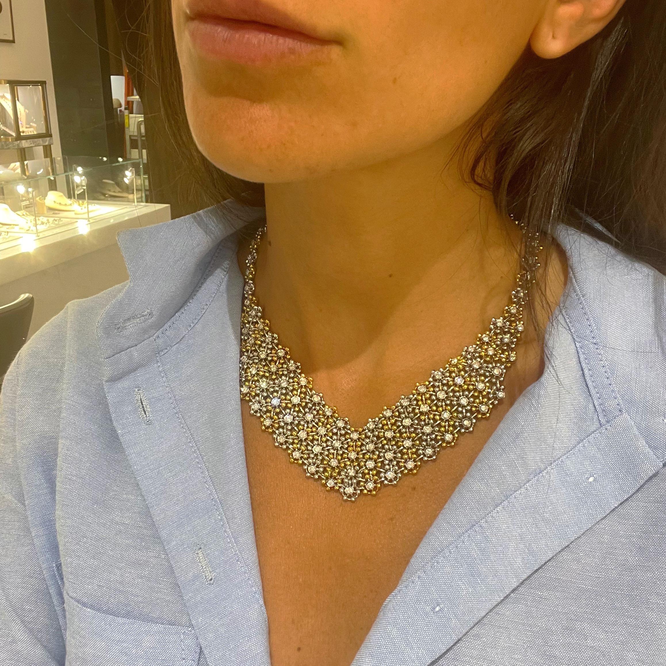 Women's or Men's Damiani 18KT Yellow and White Gold Bib Necklace with 4.92Ct. Diamond  For Sale