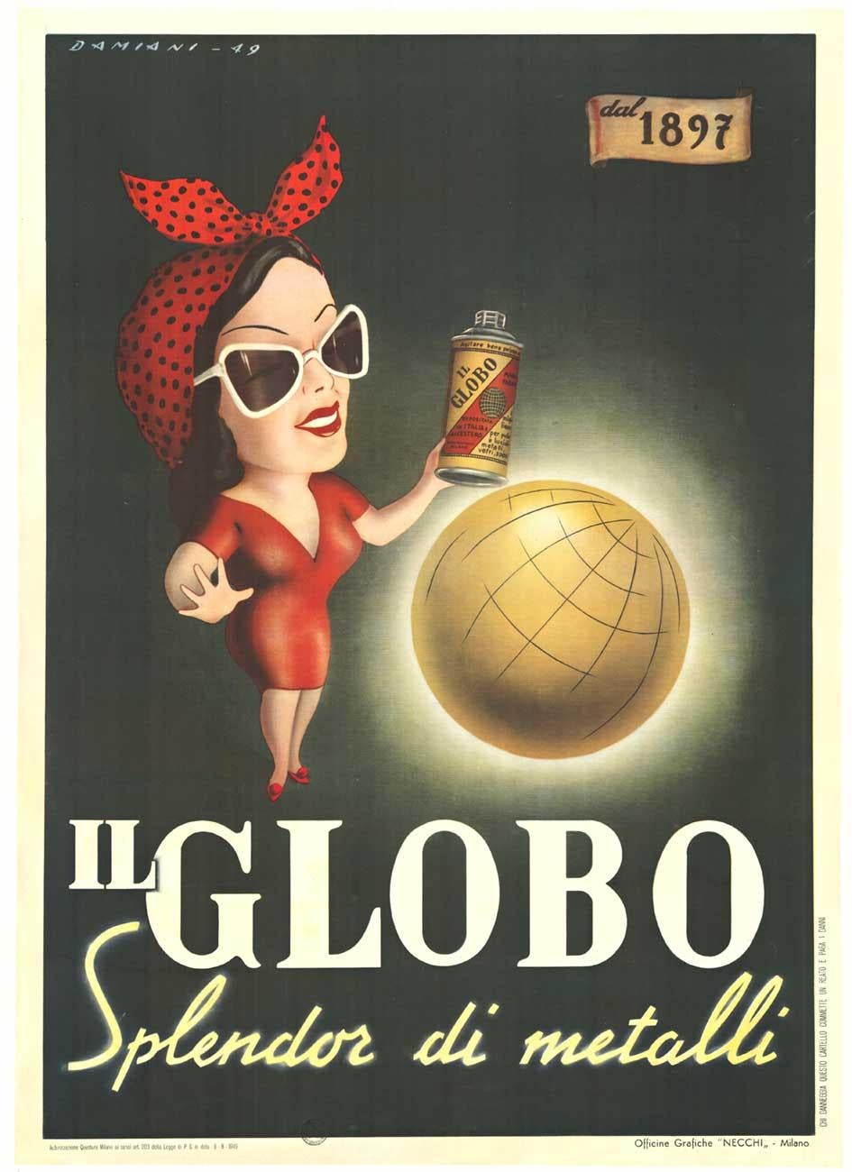 Original Il Globo, Spendor de Metali vintage Italian poster For Sale 2