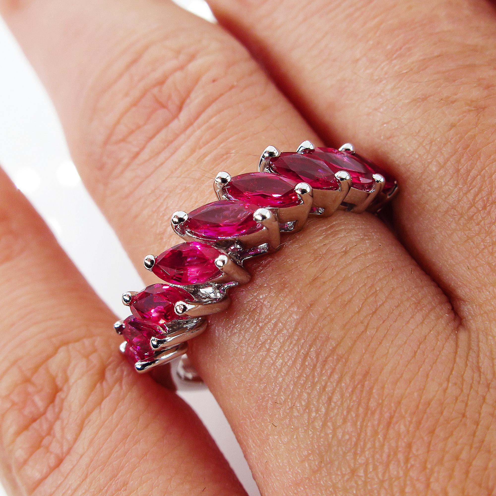 Damiani 2.0ct Red Ruby Marquise Estate Wedding Anniversary White Gold Band Ring For Sale 5