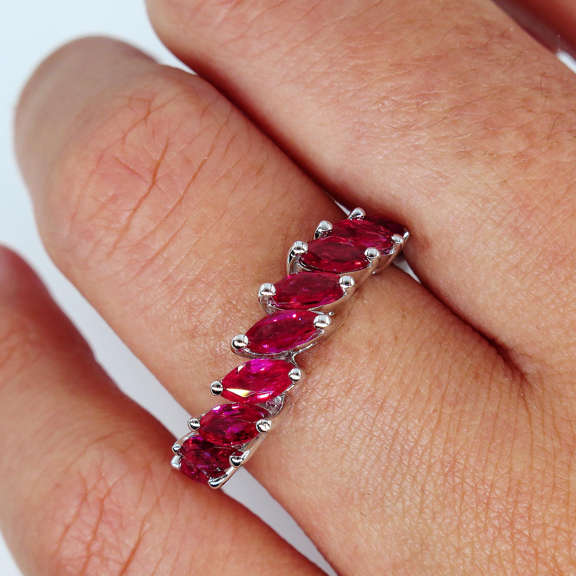 Damiani 2.0ct Red Ruby Marquise Estate Wedding Anniversary White Gold Band Ring For Sale 2