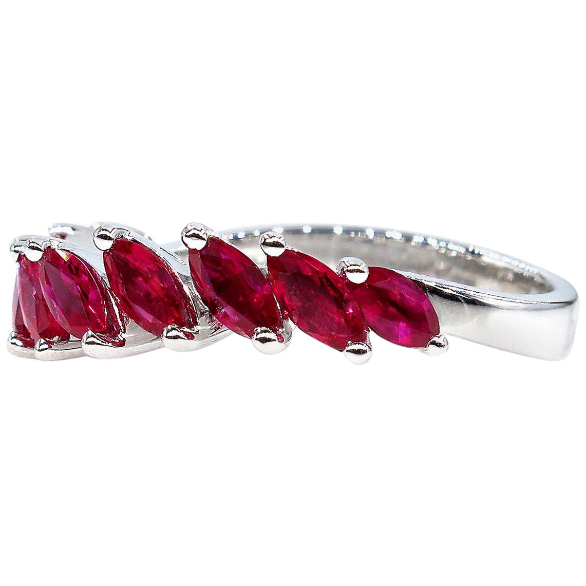 Damiani 2.0ct Red Ruby Marquise Estate Wedding Anniversary White Gold Band Ring For Sale