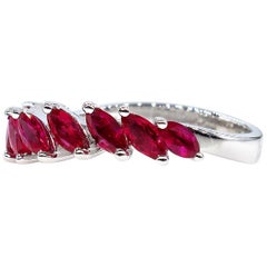 Damiani 2.0ct Red Ruby Marquise Estate Wedding Anniversary White Gold Band Ring