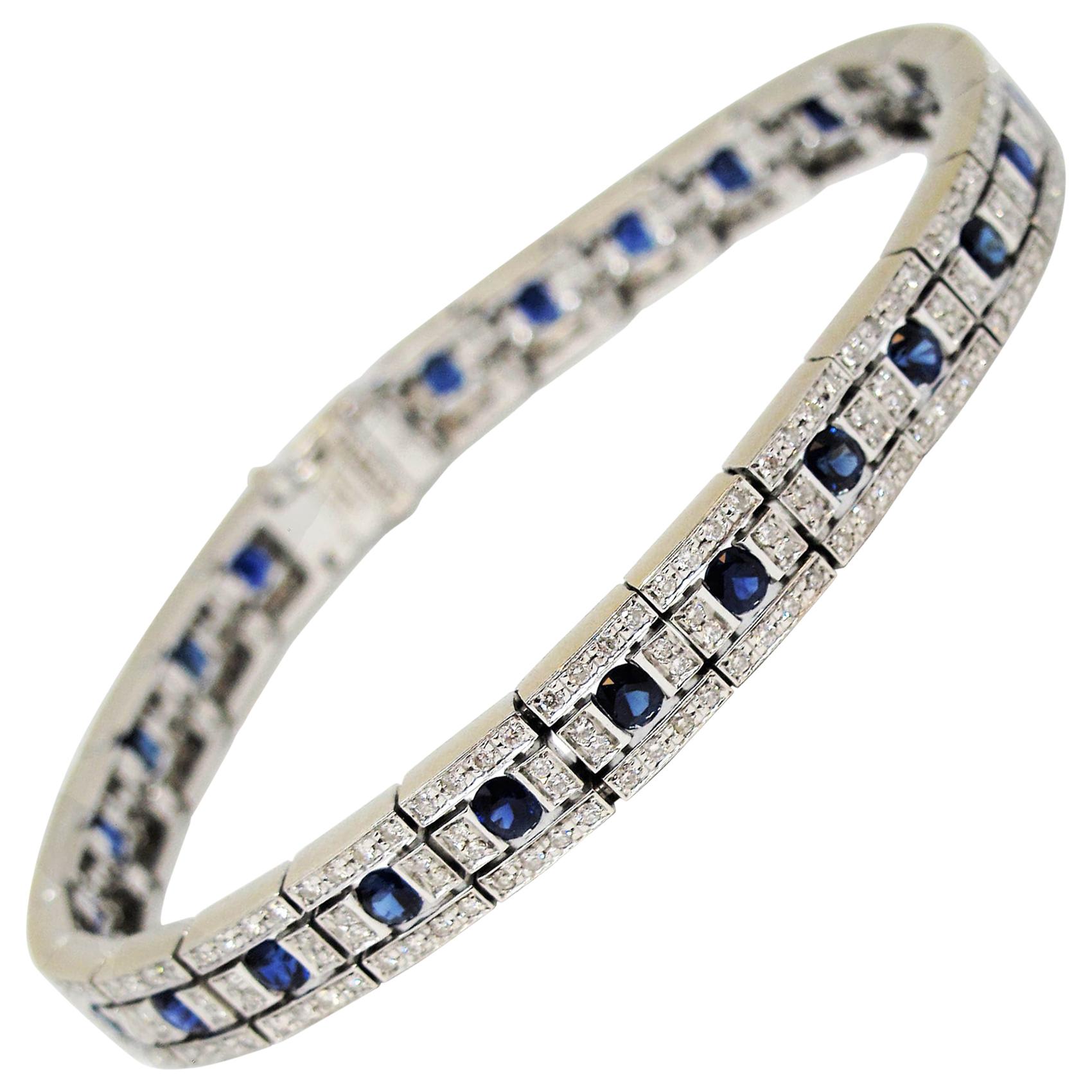 Damiani 4.79 Carats Total Round Diamond and Sapphire Line Bracelet 18 Karat Gold