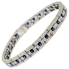 Damiani 4.79 Carat Total Round Diamond and Sapphire Line Bracelet 18 Karat Gold