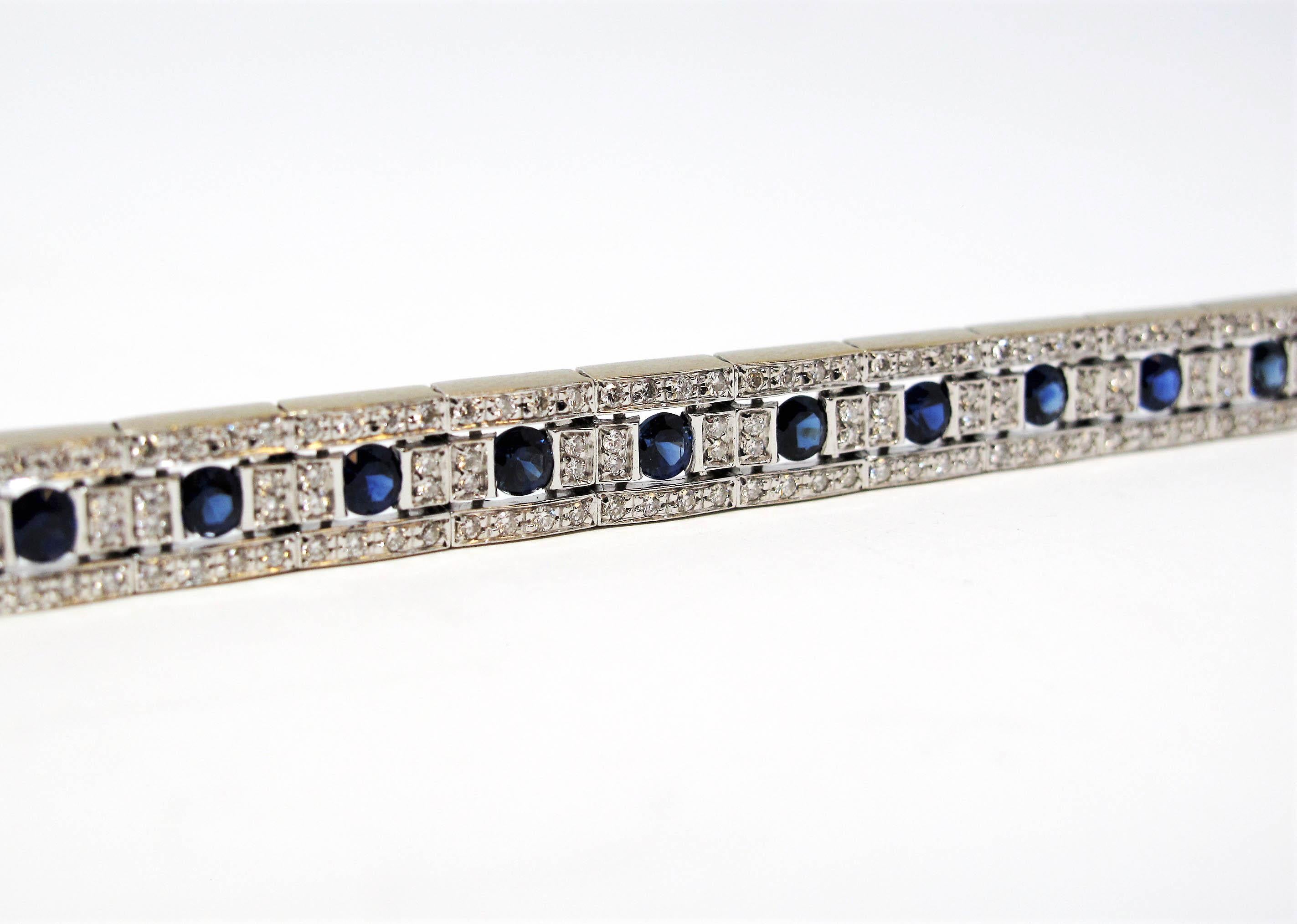 Damiani 4.79 Carats Total Round Diamond and Sapphire Line Bracelet 18 Karat Gold 1