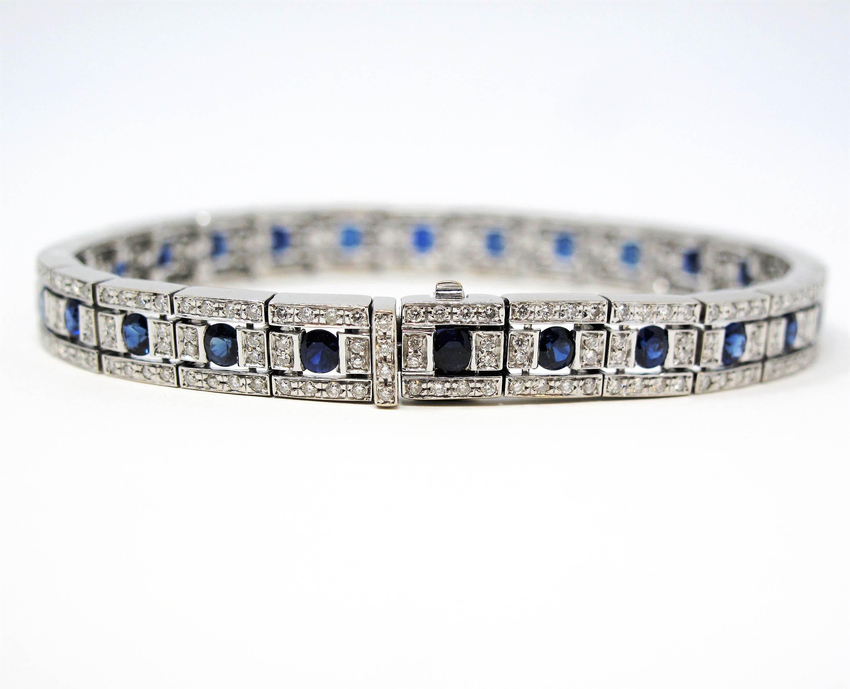 Damiani 4.79 Carats Total Round Diamond and Sapphire Line Bracelet 18 Karat Gold In Good Condition In Scottsdale, AZ
