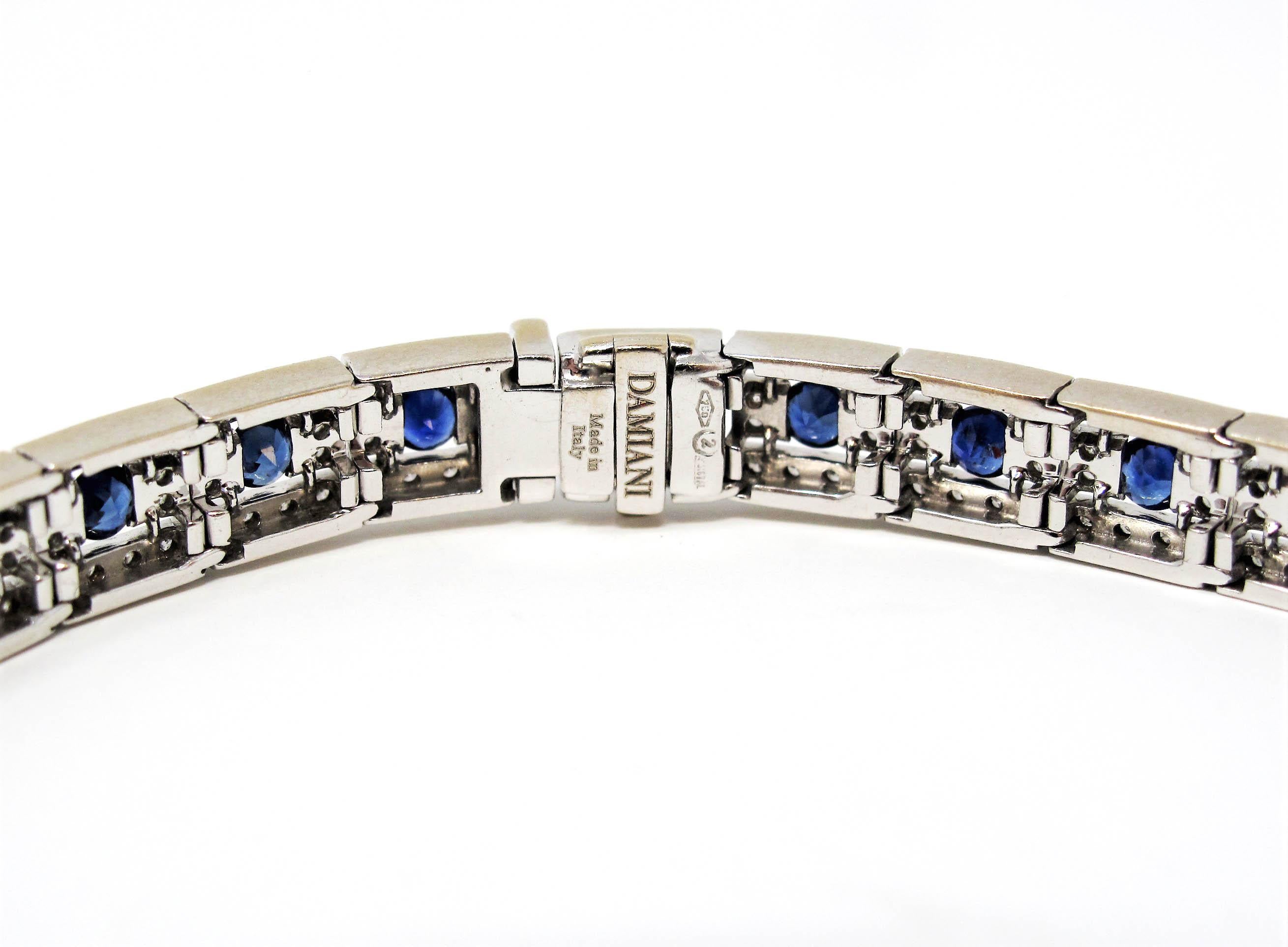 Women's Damiani 4.79 Carats Total Round Diamond and Sapphire Line Bracelet 18 Karat Gold