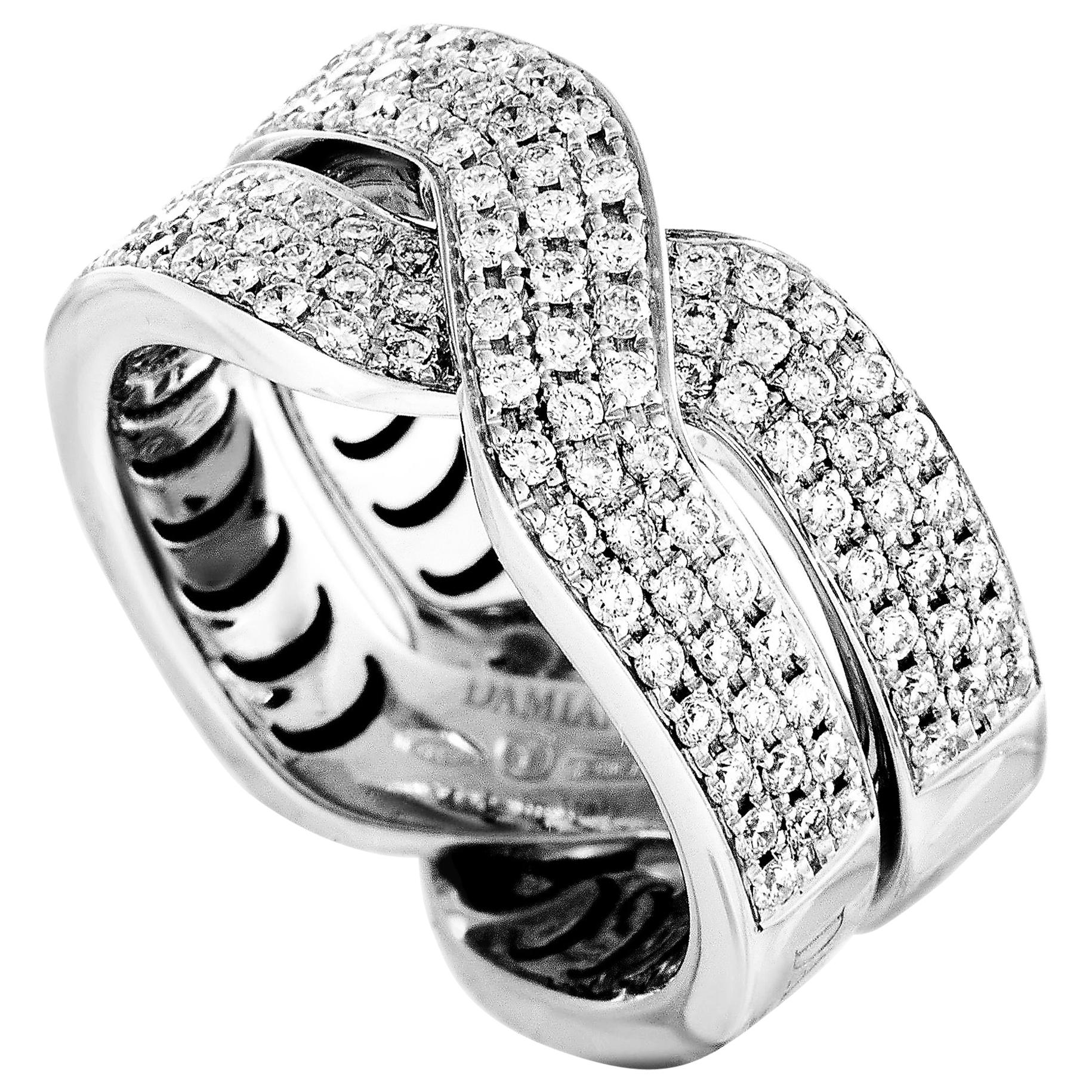 Damiani Abbraccio 18 Karat White Gold Diamond Pave Crisscross Ring